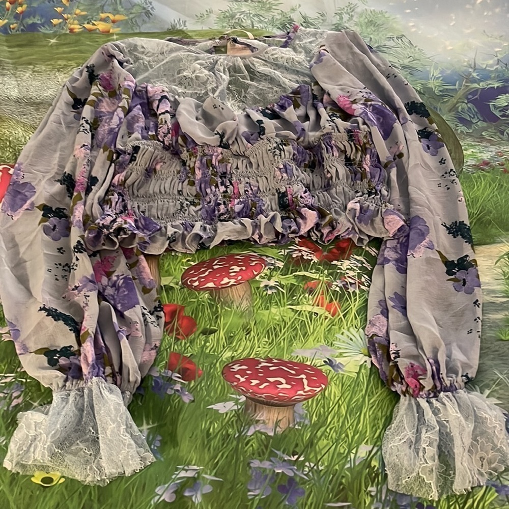 🎉HOST PICK🎉FREE PEOPLE Daphne Floral & Lace Peasant Top, Medium, NWT - Picture 10 of 12